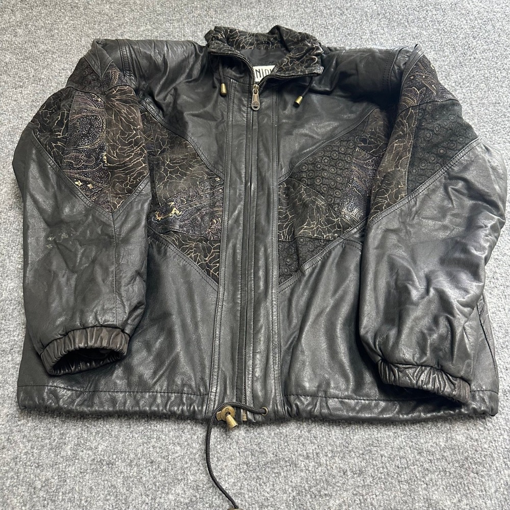 Niki Jacket Womens Size S Black Leather Paisley Pattern Vintage Bomber Zip Up